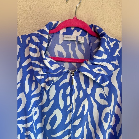 Zenergy Chicos Blue White Abstract Animal Print Zip Up Athletic Jacket 3 XL 16 - Picture 2 of 8